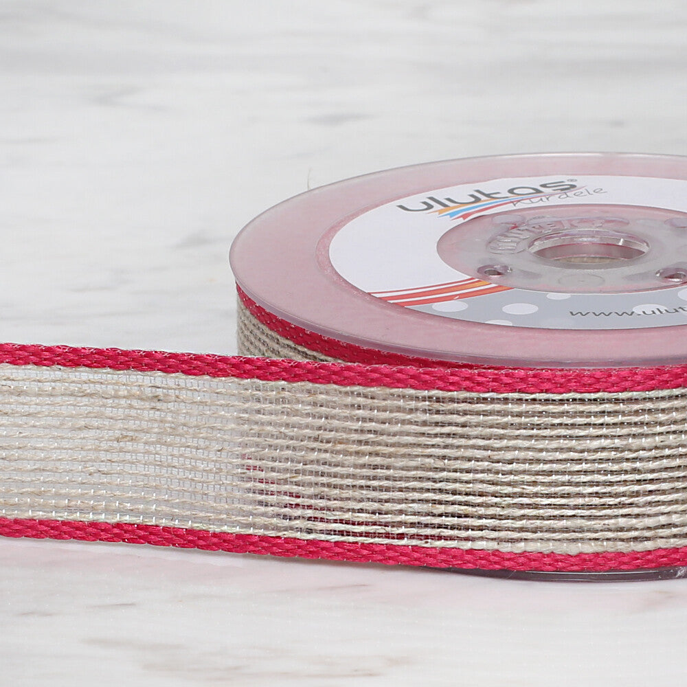 Ulutaş 2.5 cm 10 m Linen Ribbon, Pink