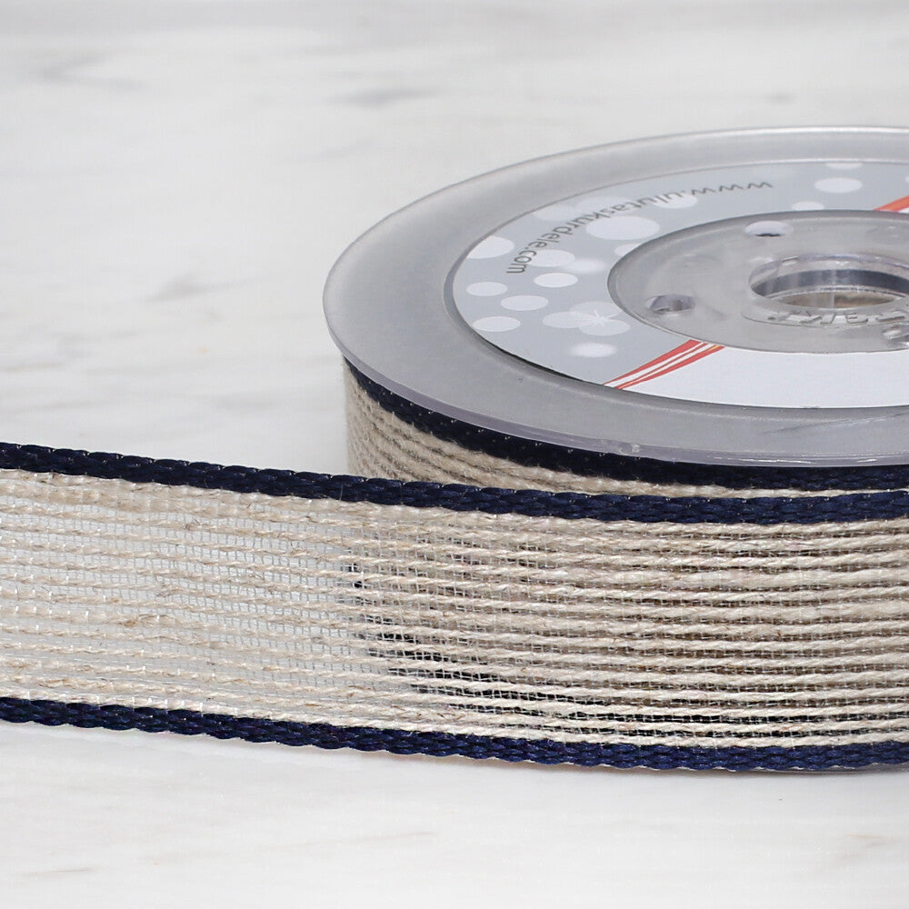 Ulutaş 2.5 cm 10 m Linen Ribbon, Navy Blue