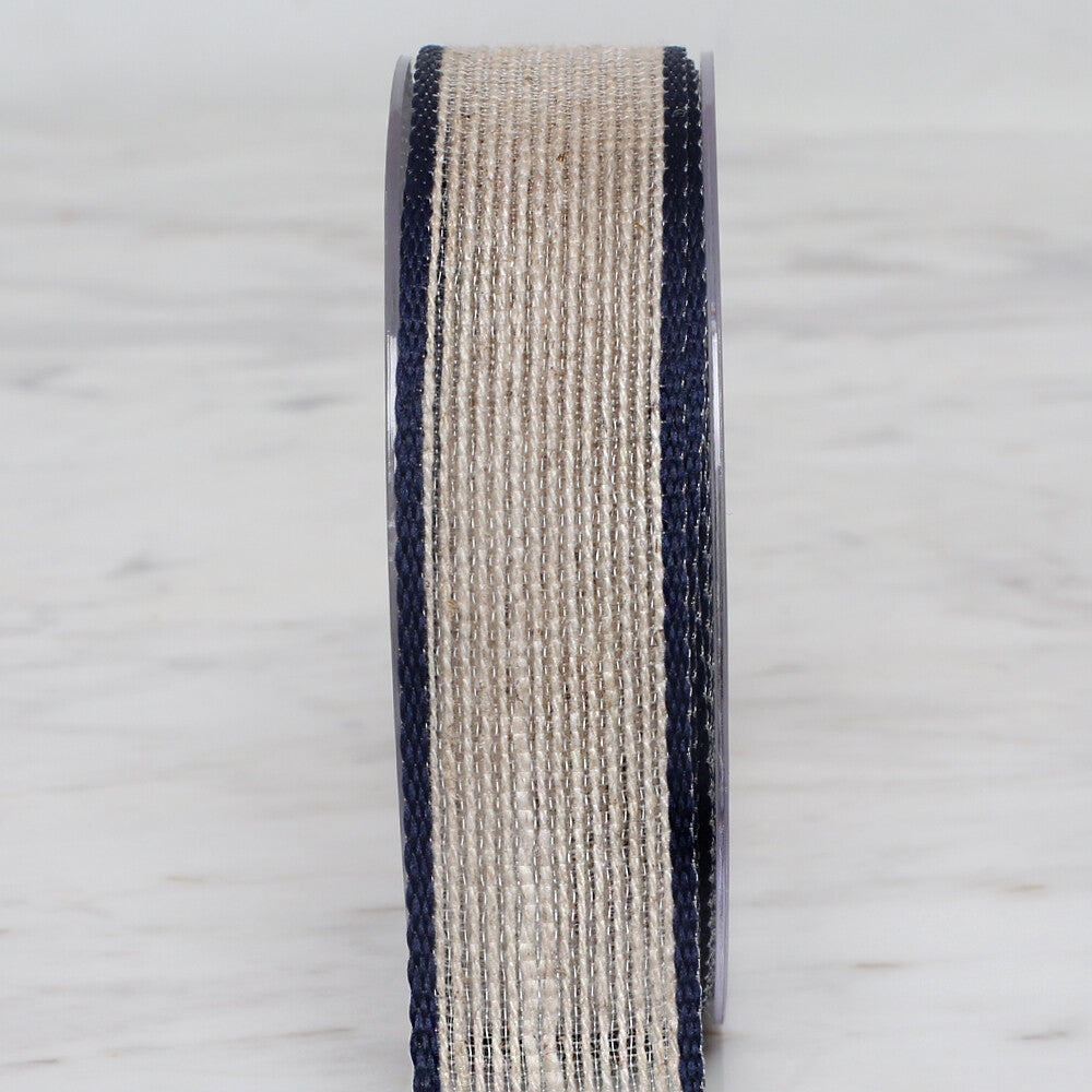 Ulutaş 2.5 cm 10 m Linen Ribbon, Navy Blue
