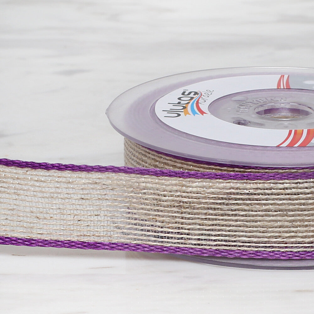 Ulutaş 2.5 cm 10 m Linen Ribbon, Purple