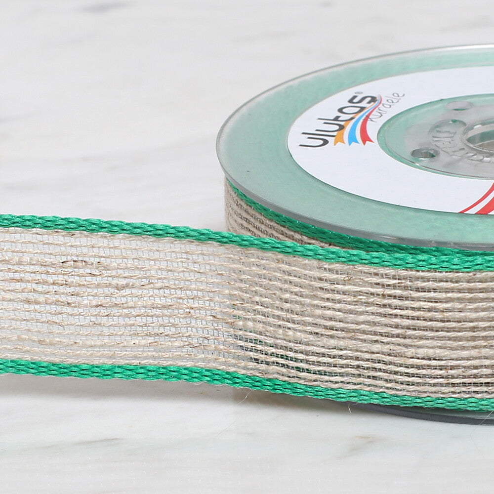 Ulutaş 2.5 cm 10 m Linen Ribbon, Green