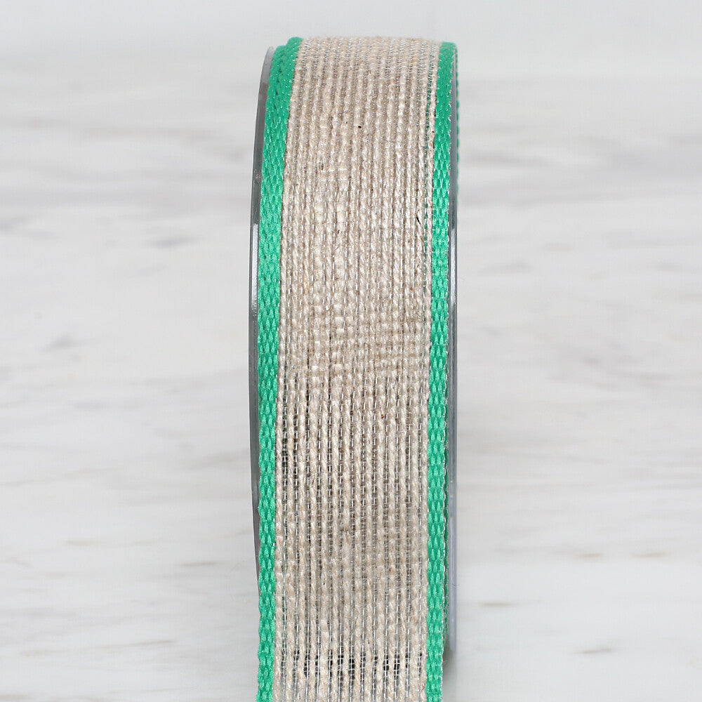 Ulutaş 2.5 cm 10 m Linen Ribbon, Green