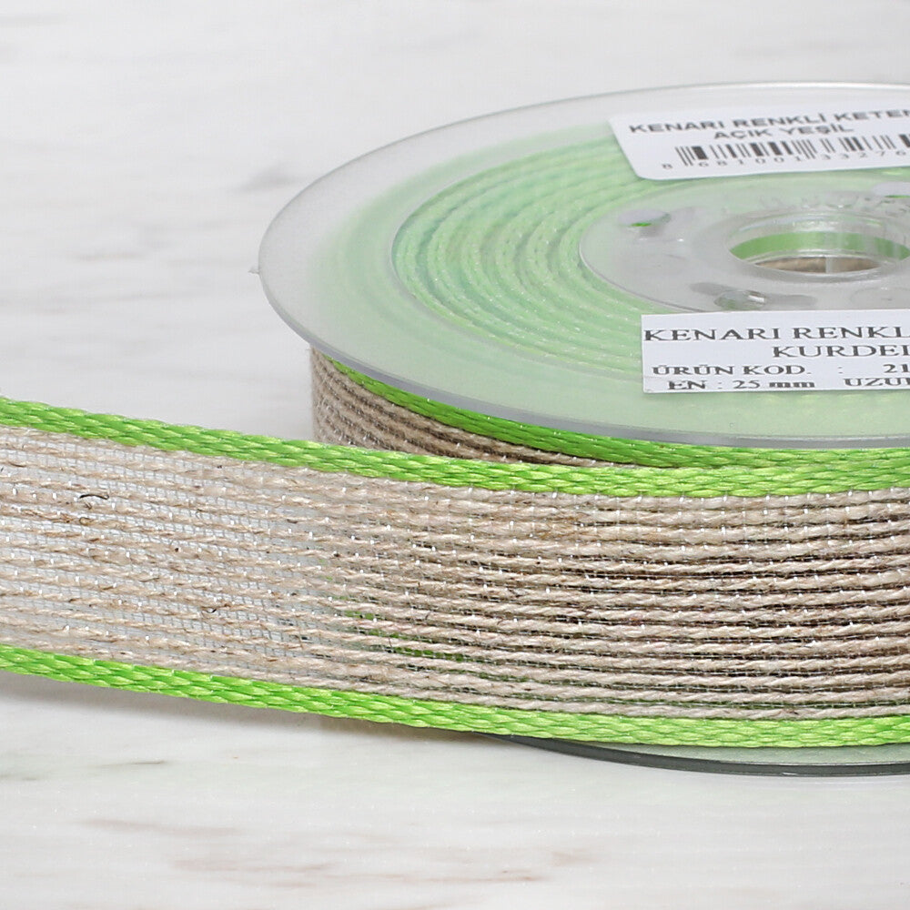 Ulutaş 2.5 cm 10 m Linen Ribbon, Green