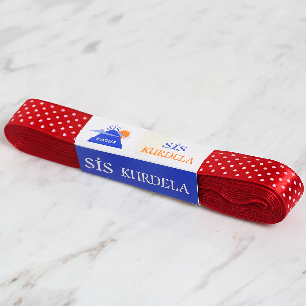 Loren Crafts 2 cm 10 m Spotted Satin Ribbon, Red