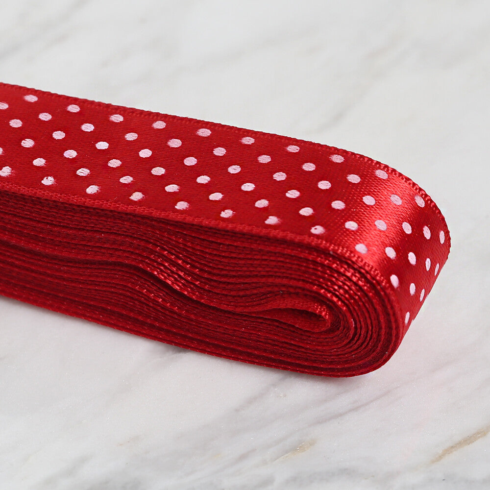 Loren Crafts 2 cm 10 m Spotted Satin Ribbon, Red