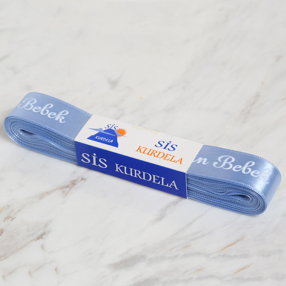 Loren Crafts 2 cm 10 m "Hoşgeldin Bebek" Printed Satin Ribbon, Blue