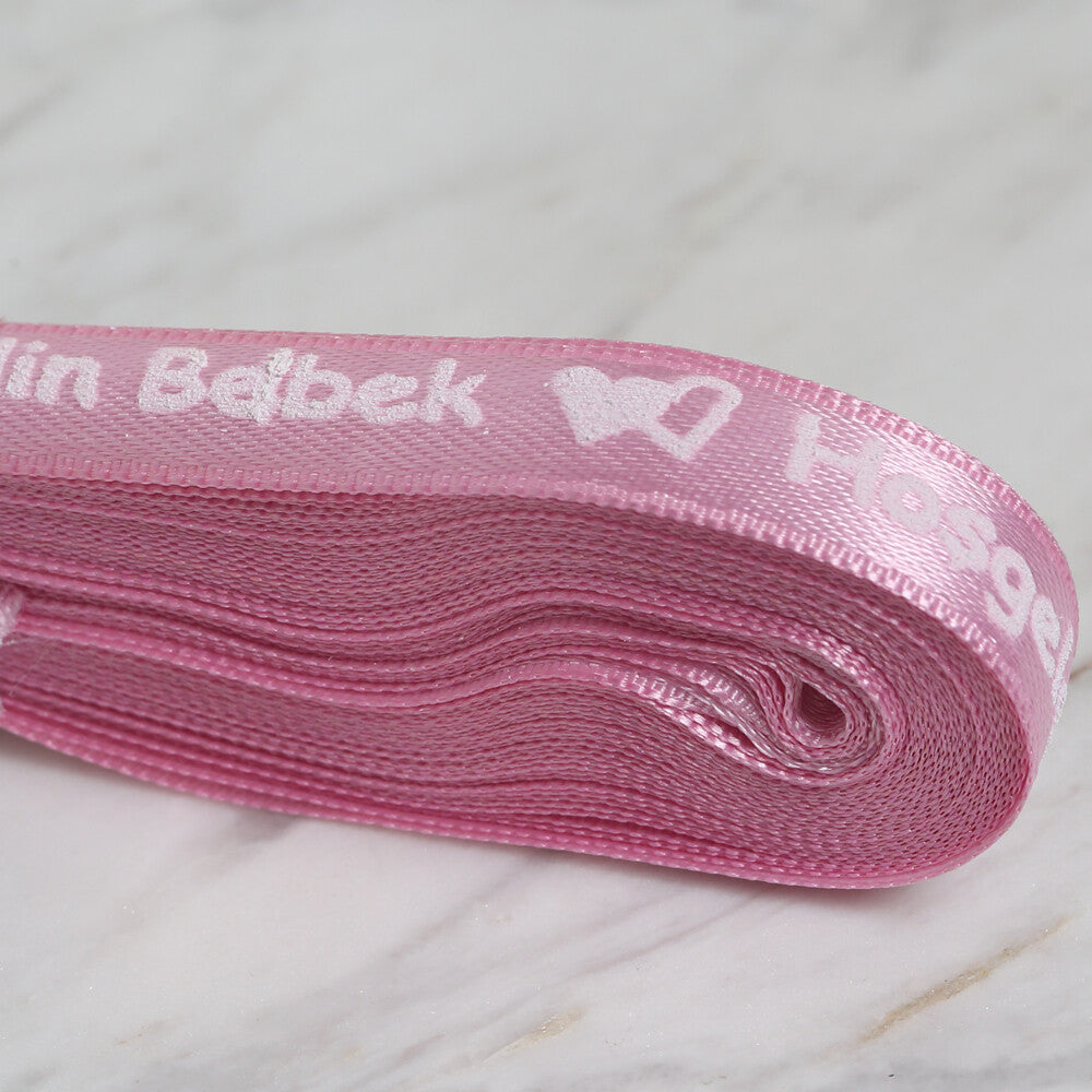 Loren Crafts 1 cm 10 m Pembe Satin "Hoşgeldin Bebek" Printed Ribbon