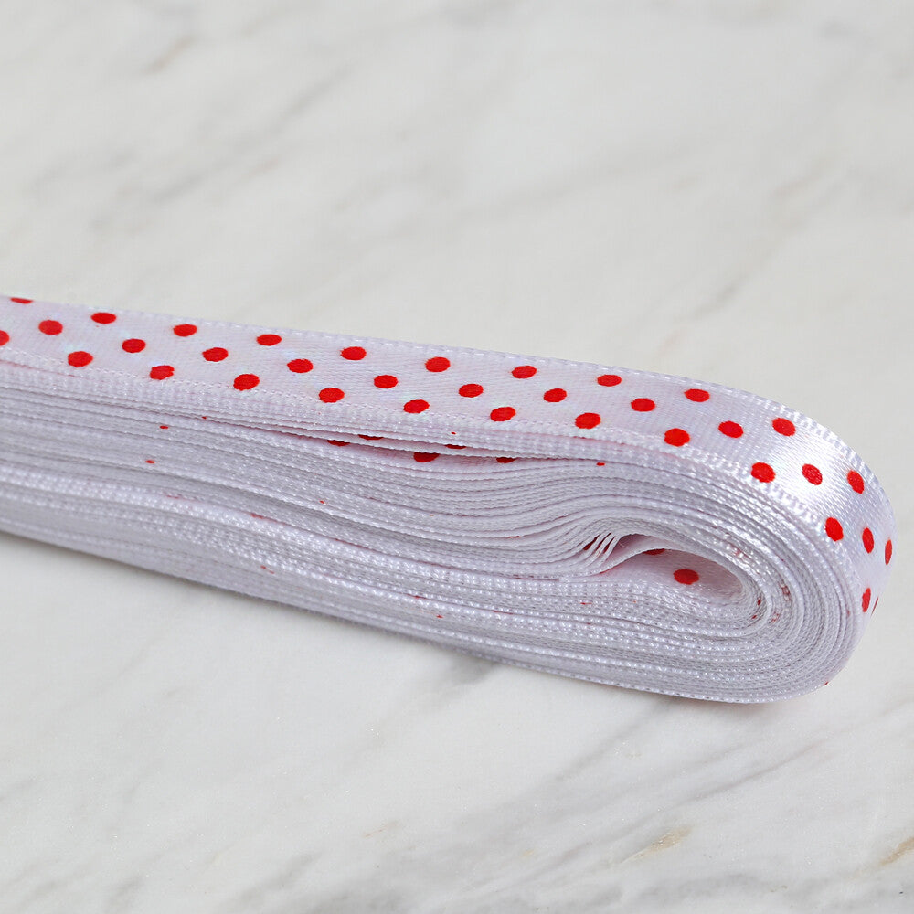 Loren Crafts 1 cm 10 m Satin Spotted Ribbon, White