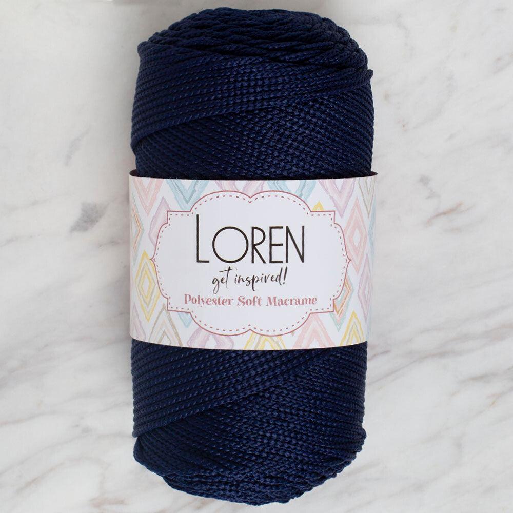 Loren Polyester Soft Macrame Yarn, Dark Navy Blue - LM030