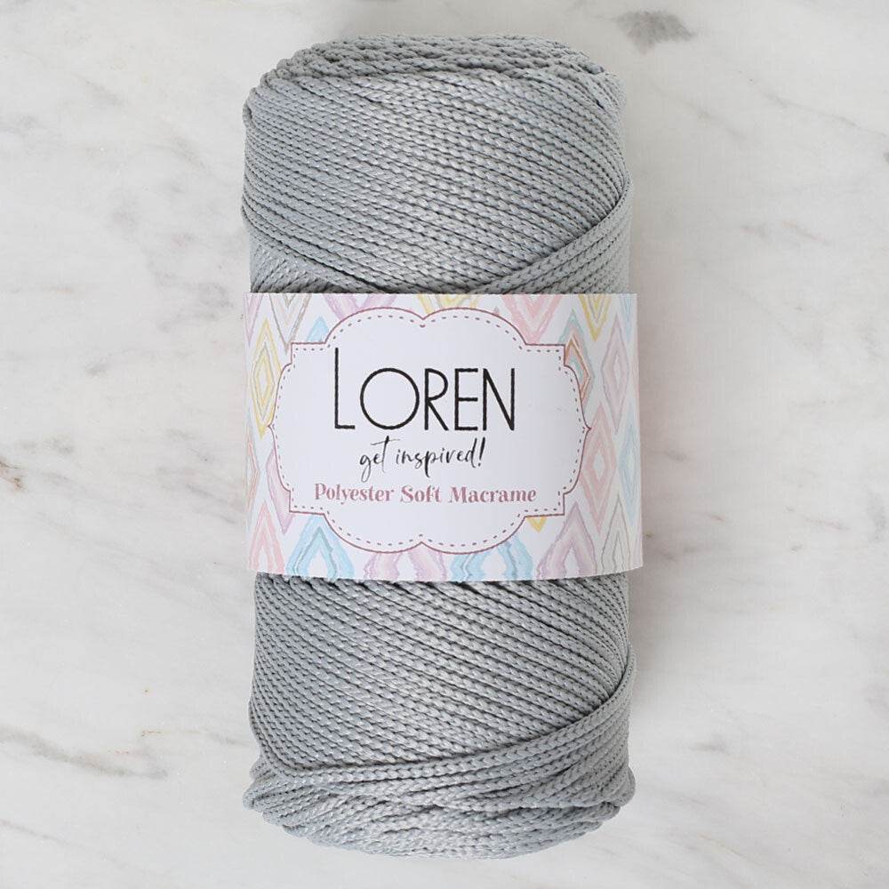 Loren Polyester Soft Macrame Yarn, Light Grey - LM036