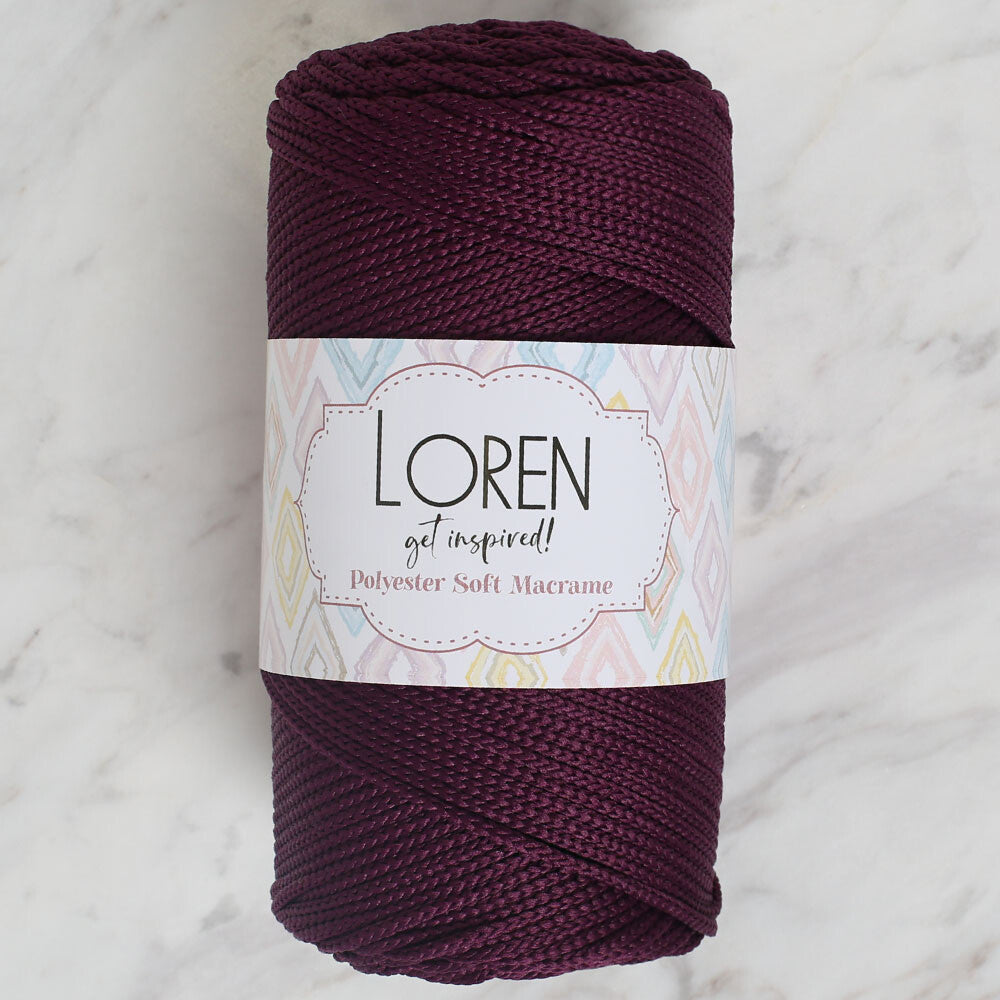 Loren Polyester Soft Macrame Yarn, Aubergine - LM038