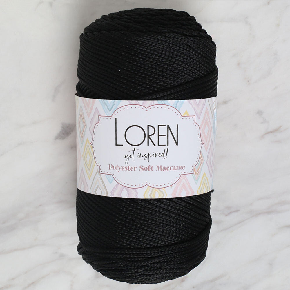 Loren Polyester Soft Macrame Yarn, Black - LM040