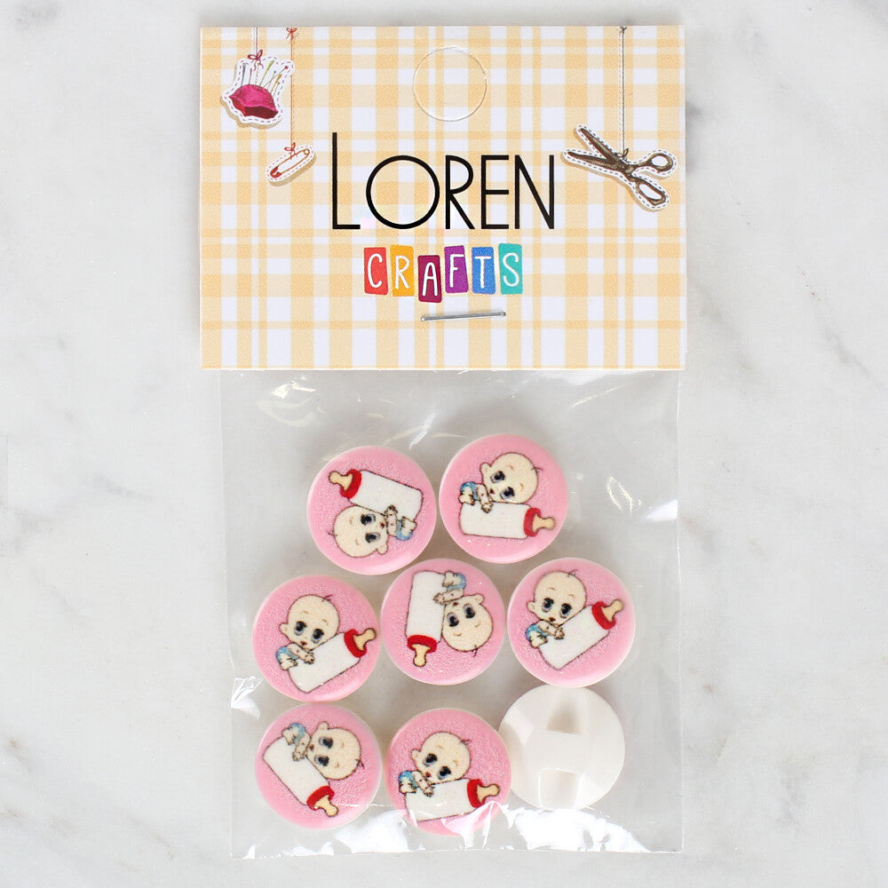 Loren Crafts 8 Pack Baby with a Bottle Patterned Button - 1028