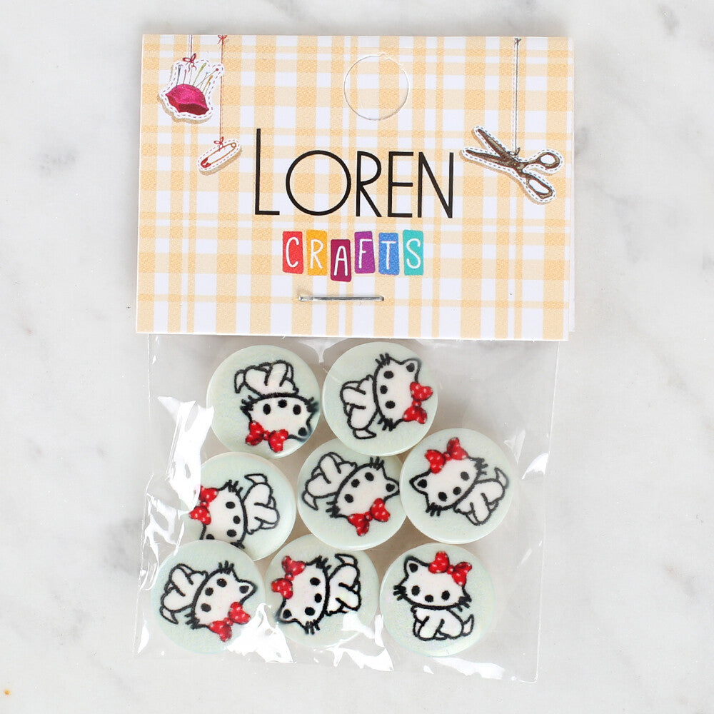 Loren Crafts 8 Pack Cat Patterned Button - 1067