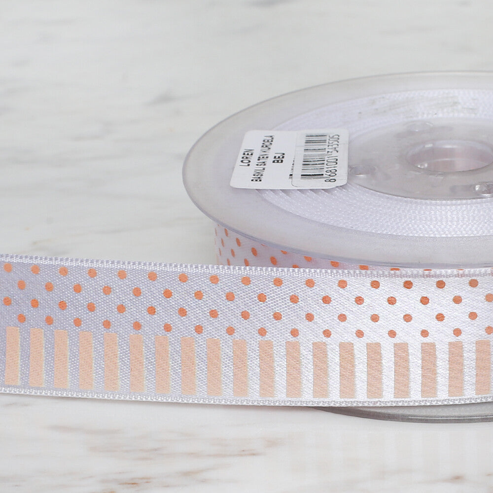 Ulutaş 2.5 cm 20 m Patterned Satin Ribbon Bej