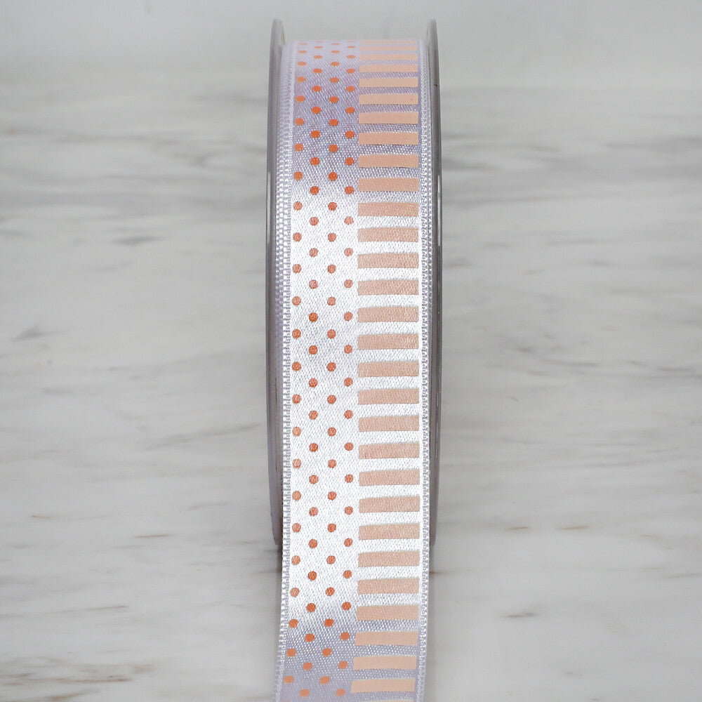 Ulutaş 2.5 cm 20 m Patterned Satin Ribbon Bej