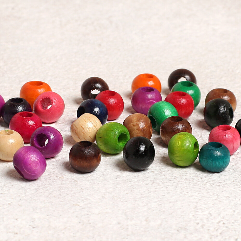 Loren Crafts 100 pcs 10mm Assorted Colors Wooden Bead, Round