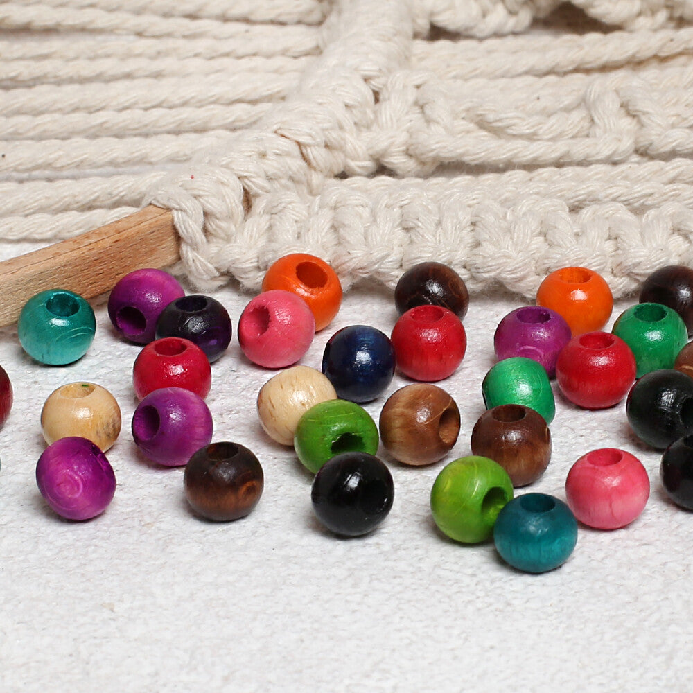 Loren Crafts 100 pcs 10mm Assorted Colors Wooden Bead, Round
