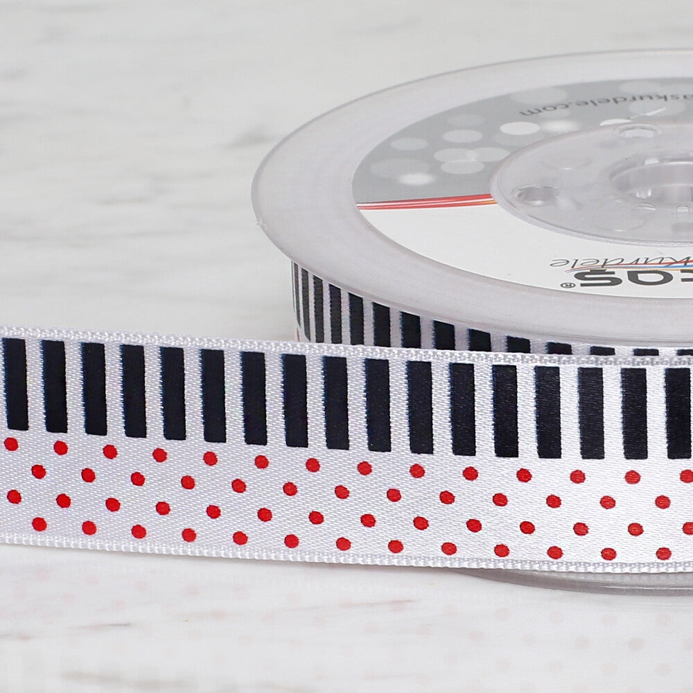 Ulutaş 2.5 cm 20 m Patterned Satin Ribbon, Red and Black