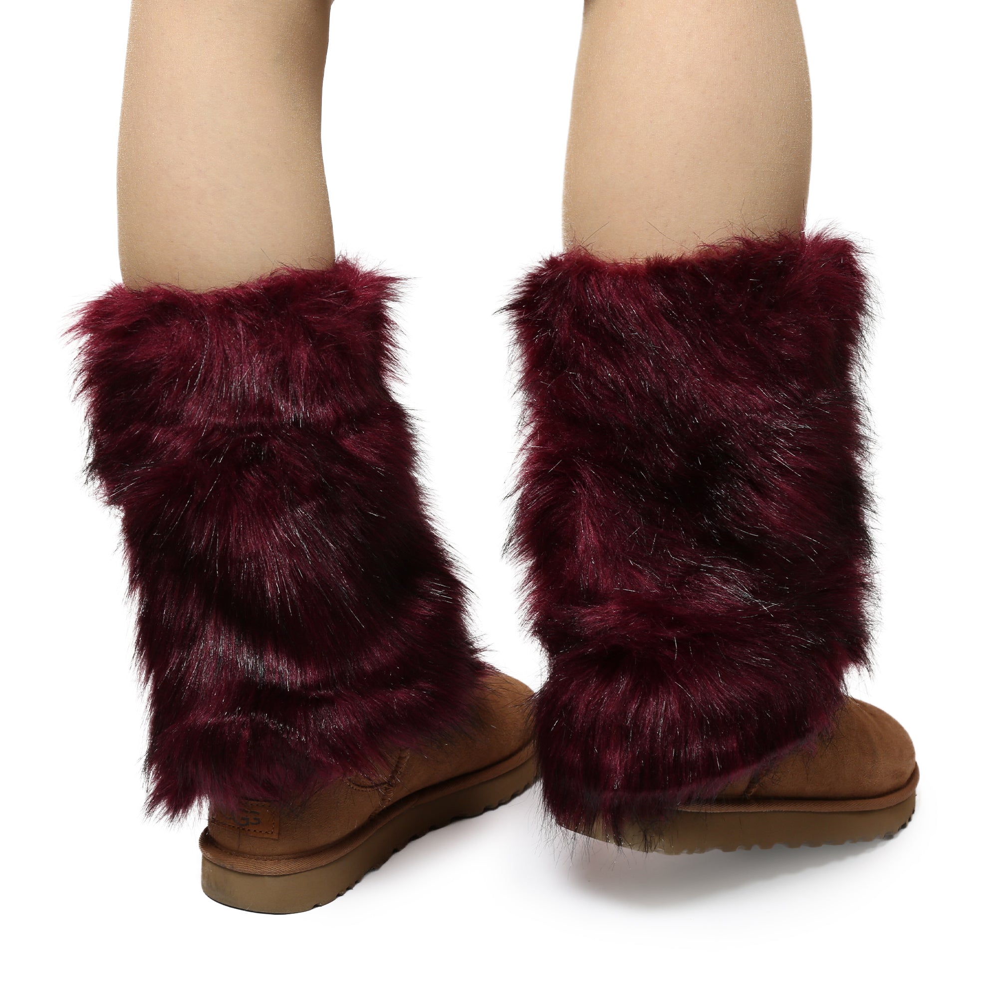 Yarnart Leg Warmer Faux Fur Leggings Burgundy - F506