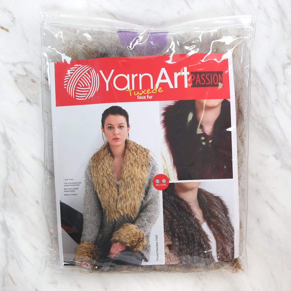 Yarnart Tuxede - Faux Fur Collar Beige - F503 -1
