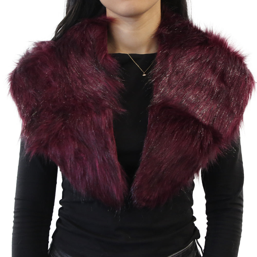 Yarnart Shawl - Faux Fur Collar Burgundy - F501