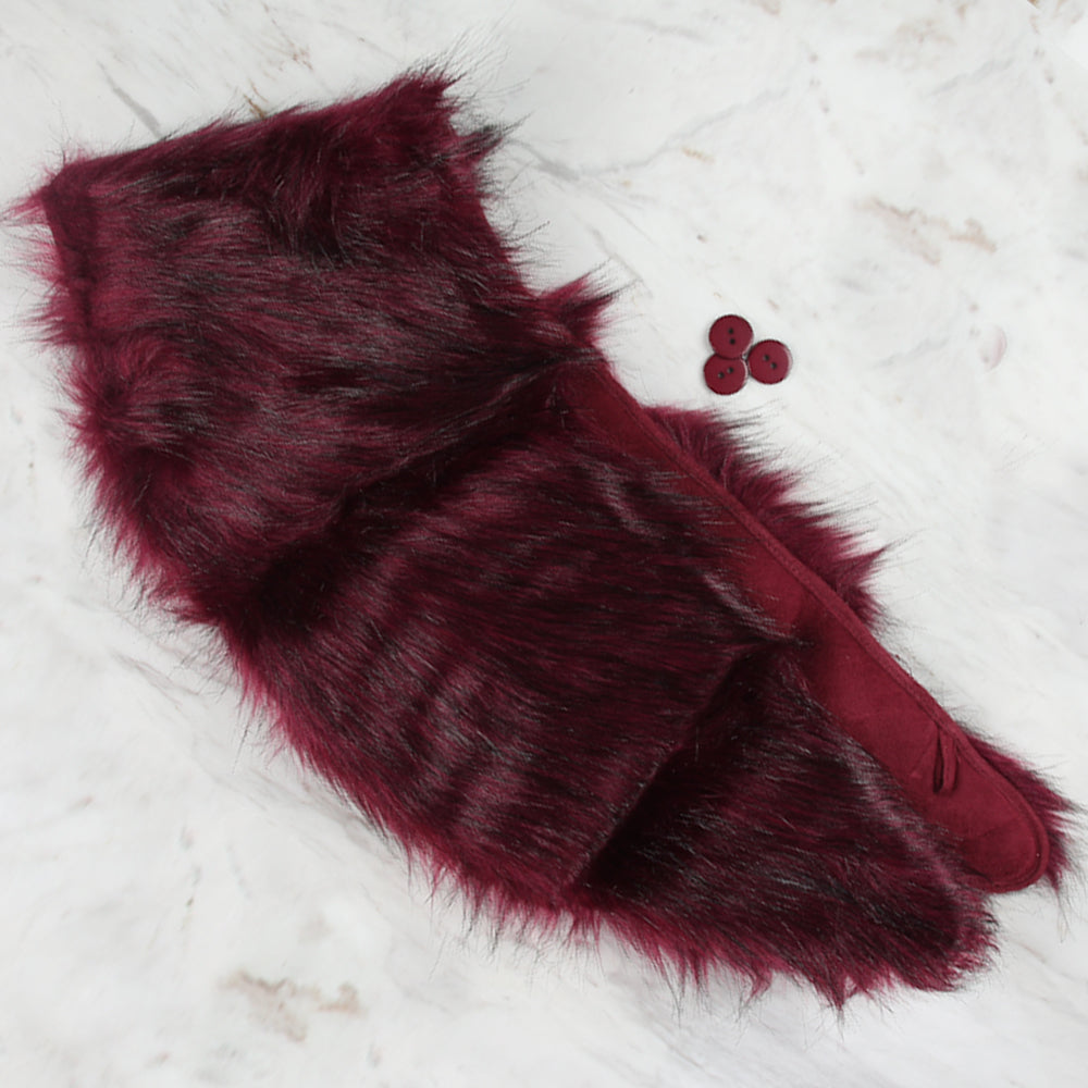 Yarnart Shawl - Faux Fur Collar Burgundy - F501