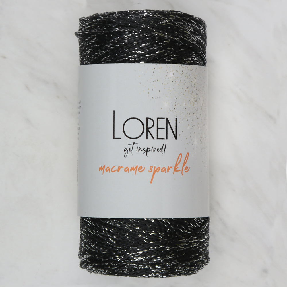 Loren Macrame Sparkle Hand Knitting Yarn, Glitter Black - RM 001