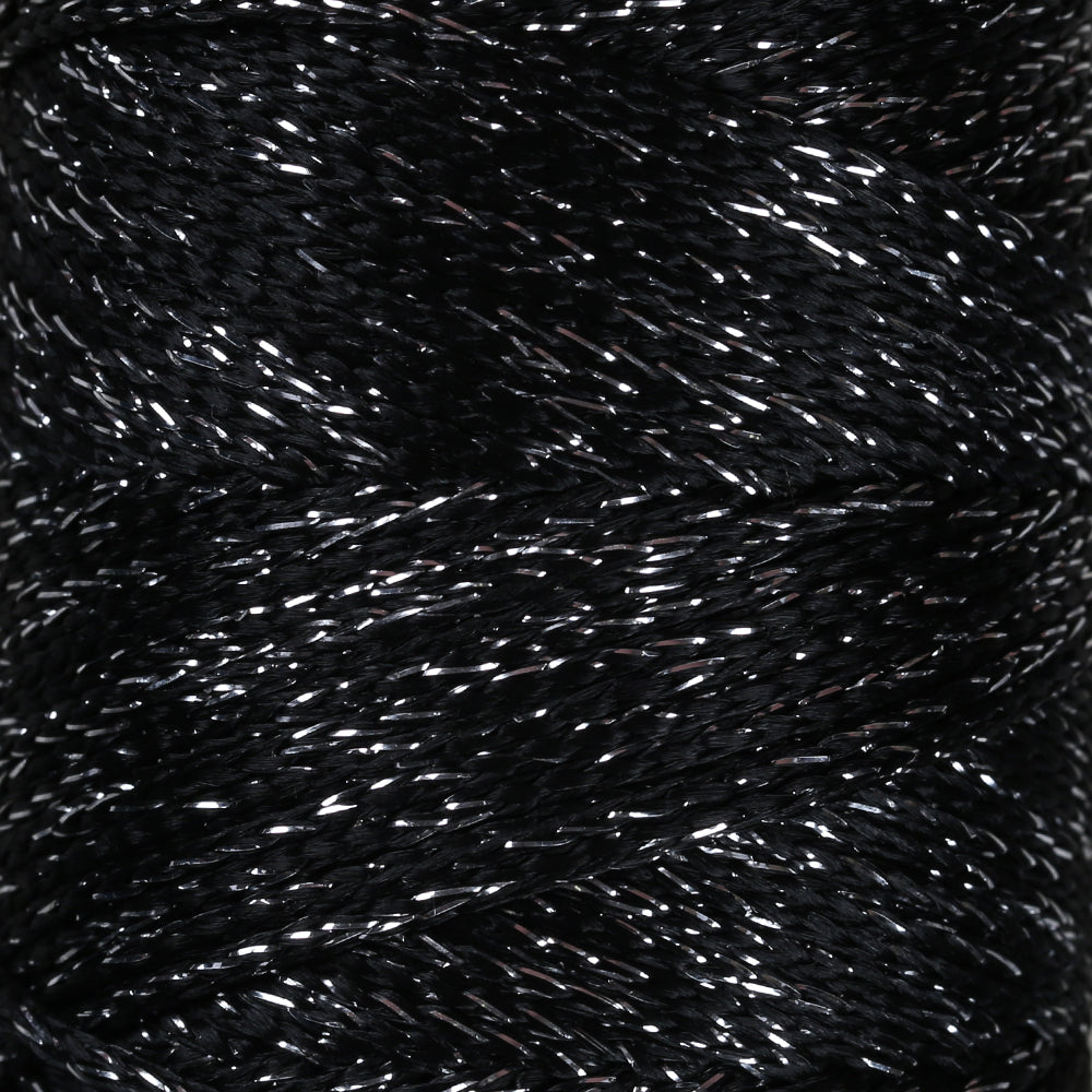 Loren Macrame Sparkle Hand Knitting Yarn, Glitter Black - RM 001