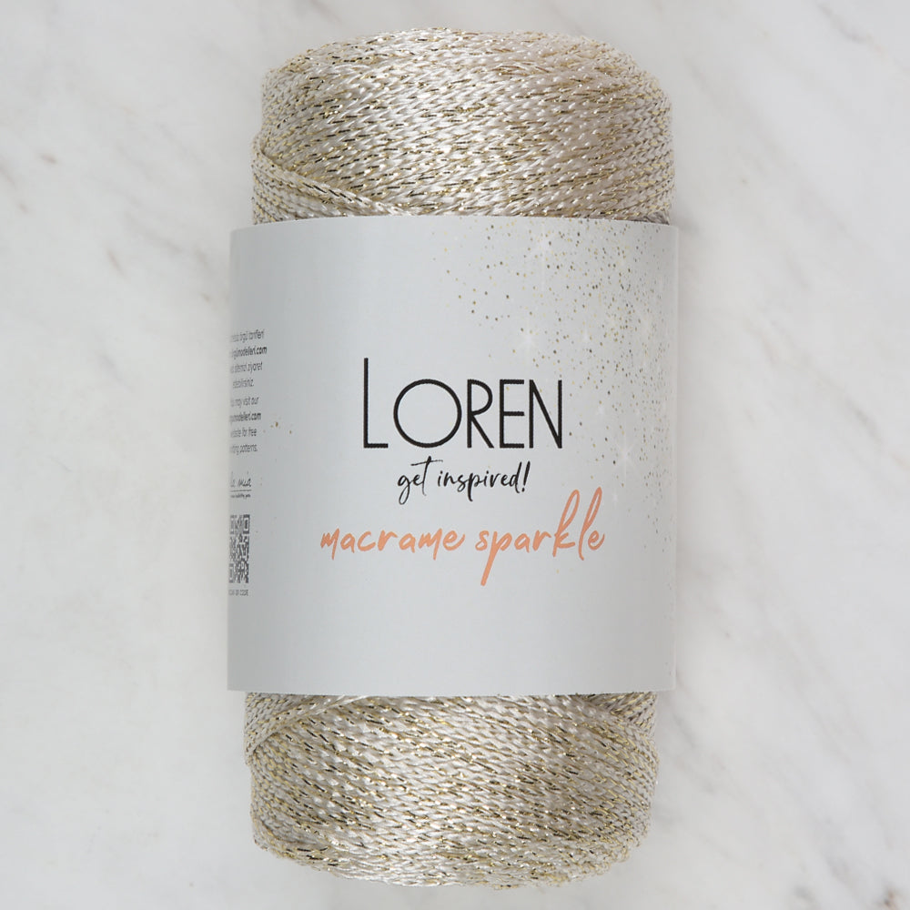 Loren Macrame Sparkle Hand Knitting Yarn, Glitter Cream - RM 16