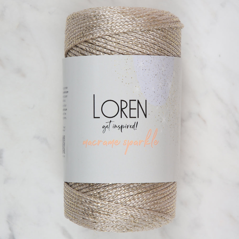 Loren Macrame Sparkle Hand Knitting Yarn, Glitter Beige - RM 48