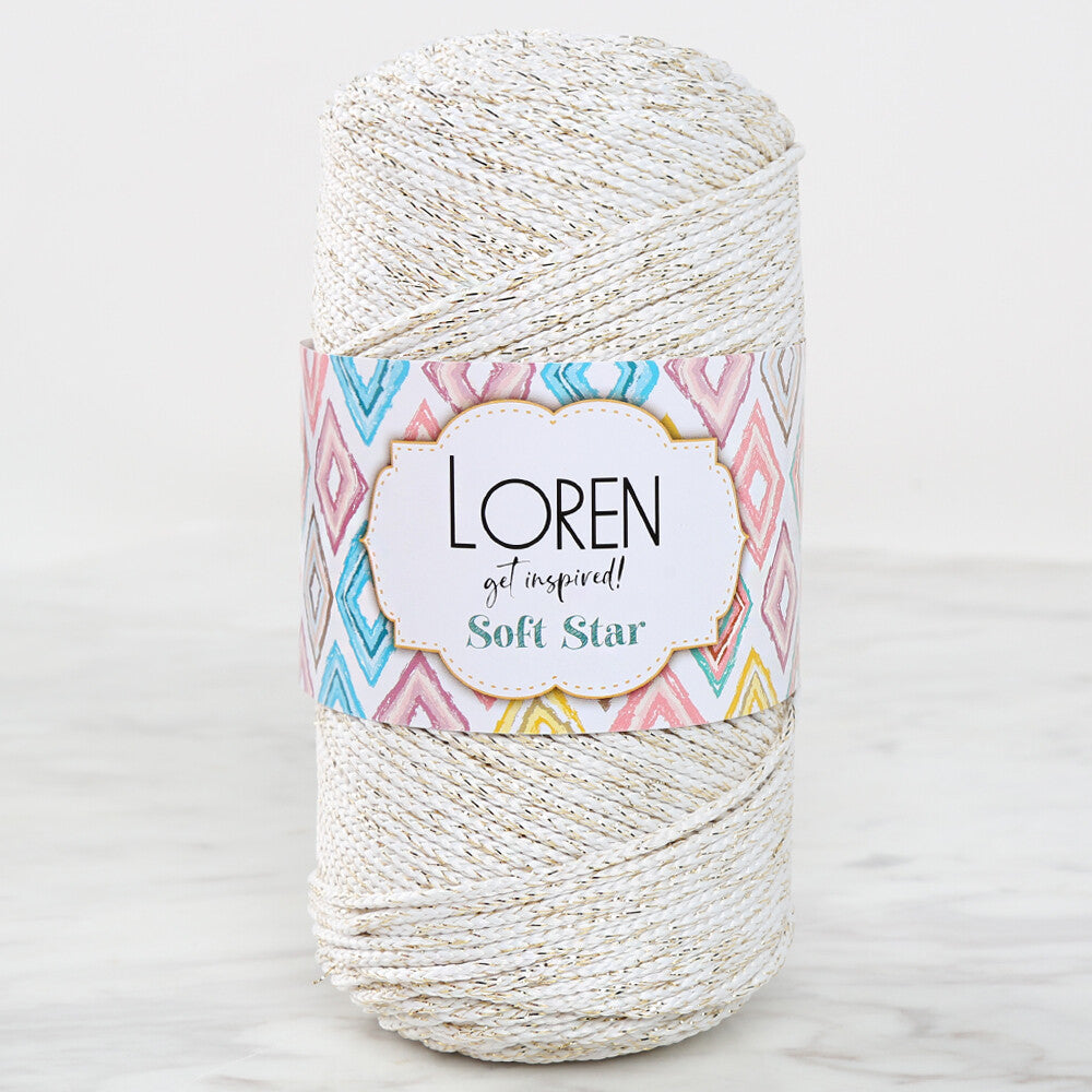 Loren Soft Star Macrame Yarn, Thread Gold Glittery Cream - RM103