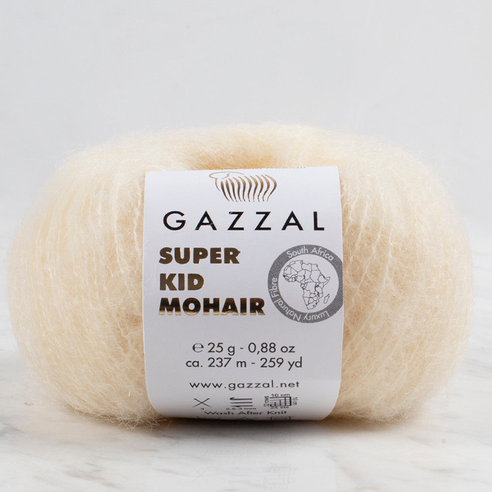 Gazzal Super Kid Mohair 25 Gr Knitting Yarn, Cream - 64408