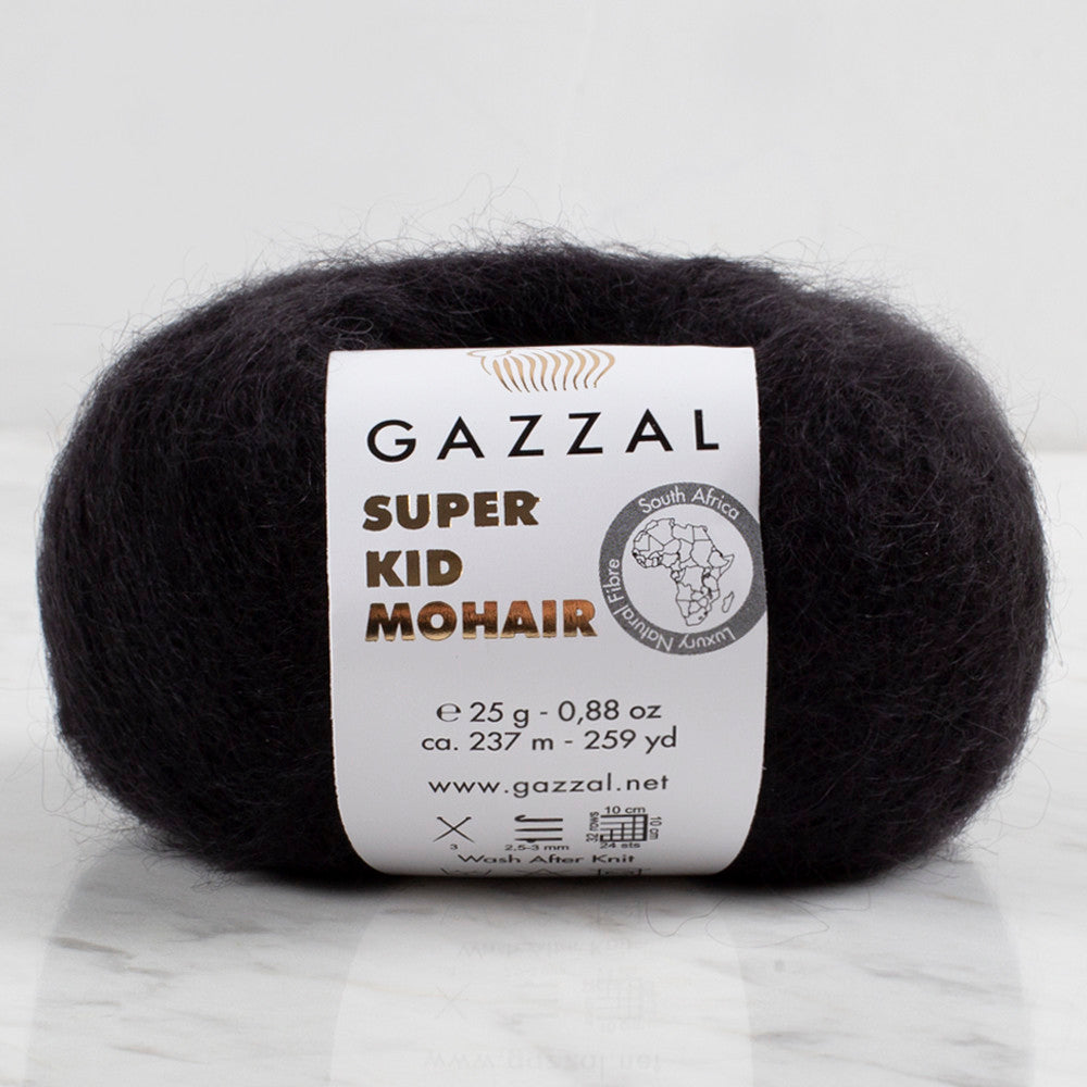 Gazzal Super Kid Mohair 25 Gr Knitting Yarn, Black - 64409