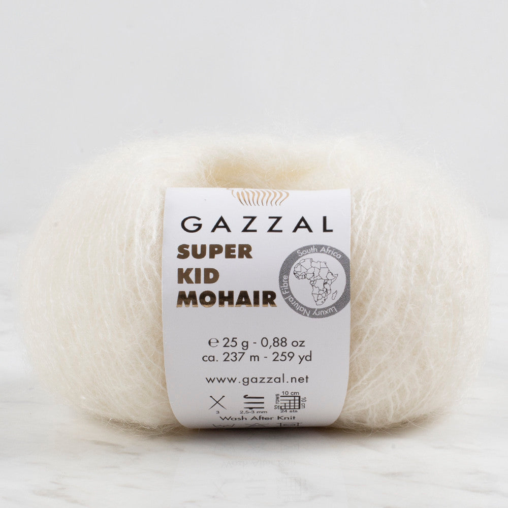 Gazzal Super Kid Mohair 25 Gr Knitting Yarn, Ecru - 64414
