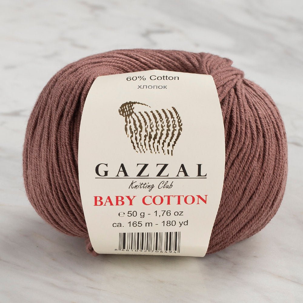Gazzal Baby Cotton Knitting Yarn, Brown - 3455