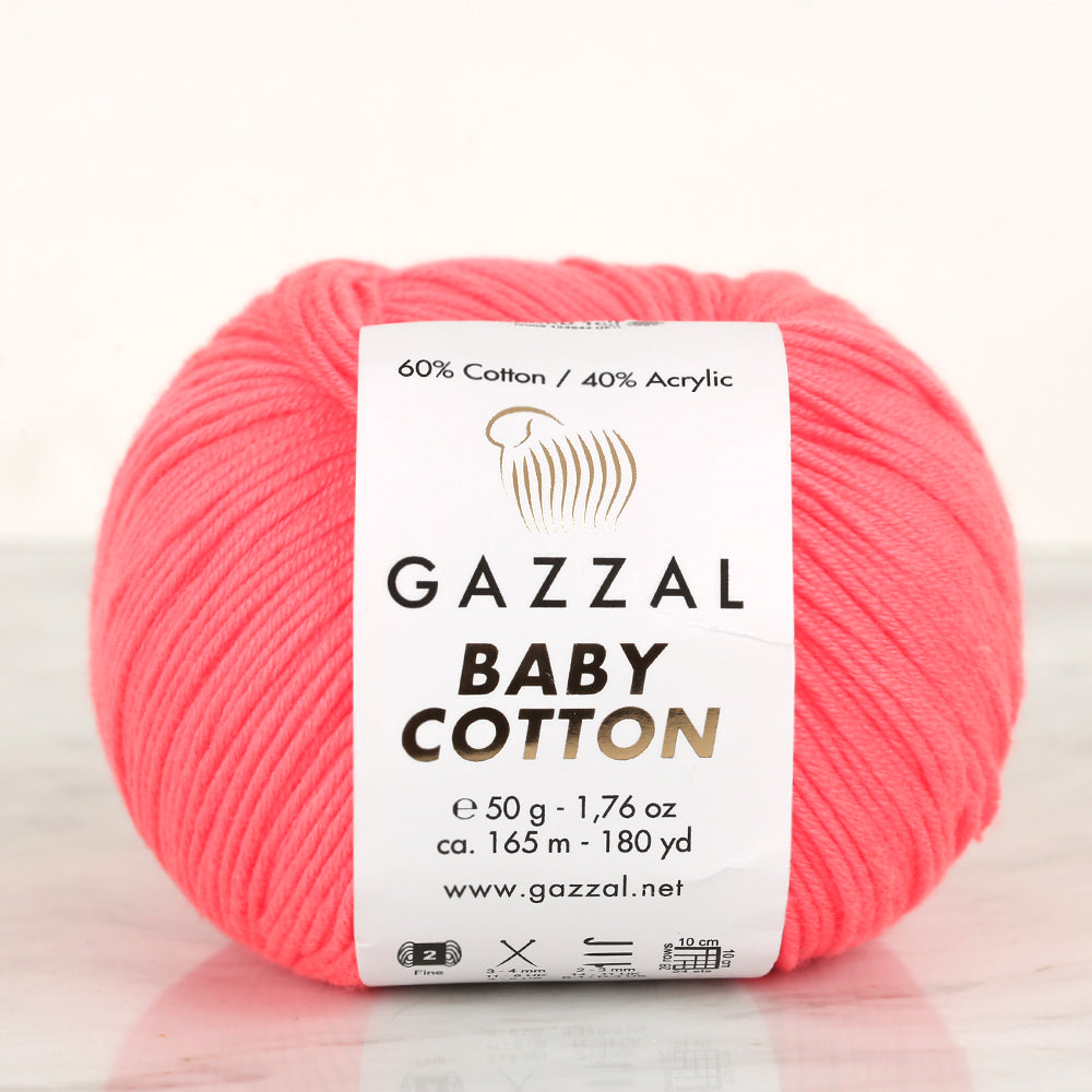 Gazzal Baby Cotton Knitting Yarn, Neon Pink - 3460