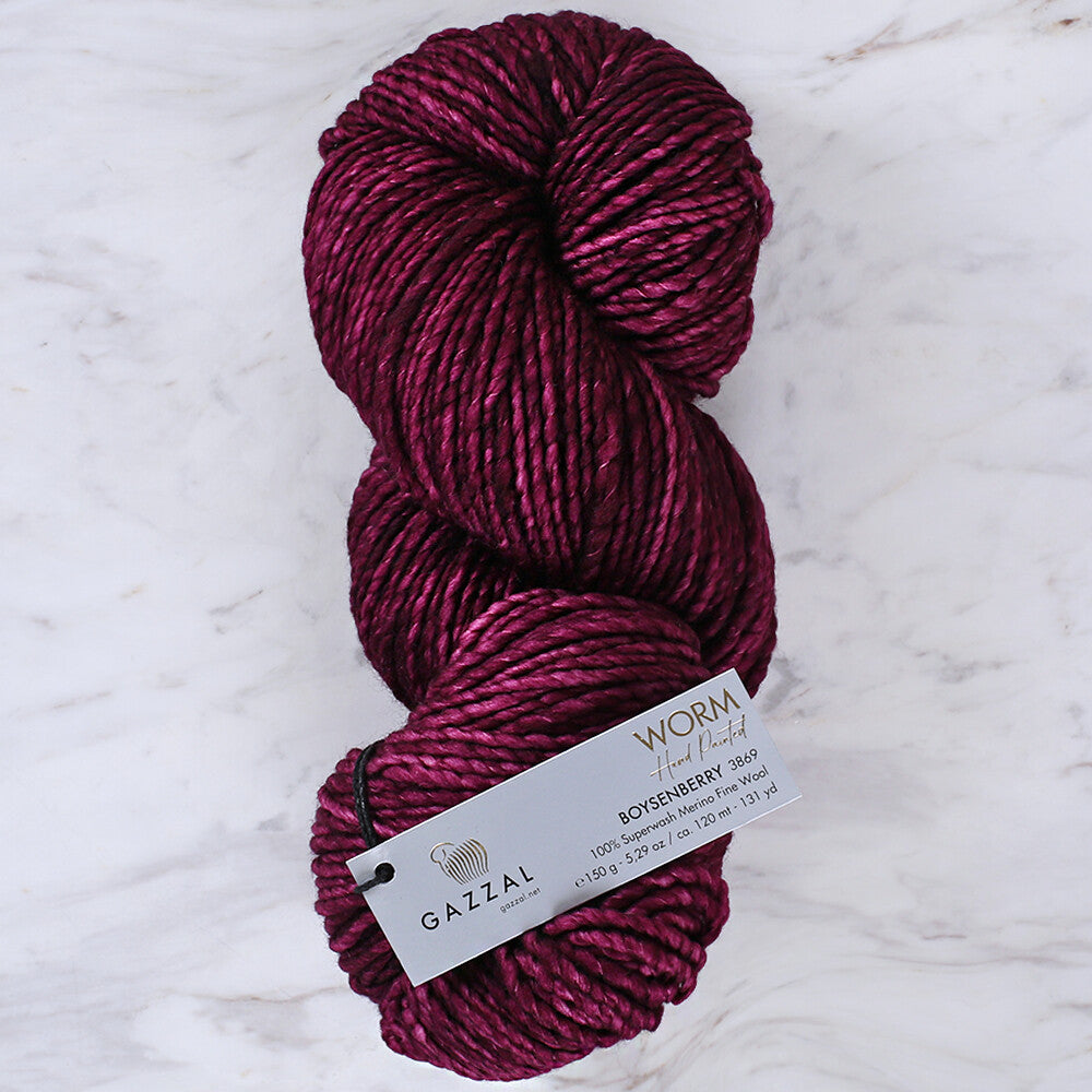 Gazzal Worm Hand Paints Yarn, Aubergine - 3869
