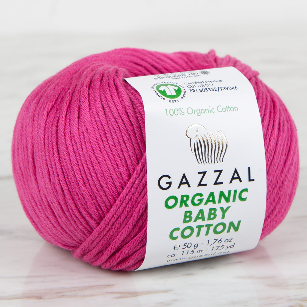 Gazzal Organic Baby Cotton Yarn , Pink - 454