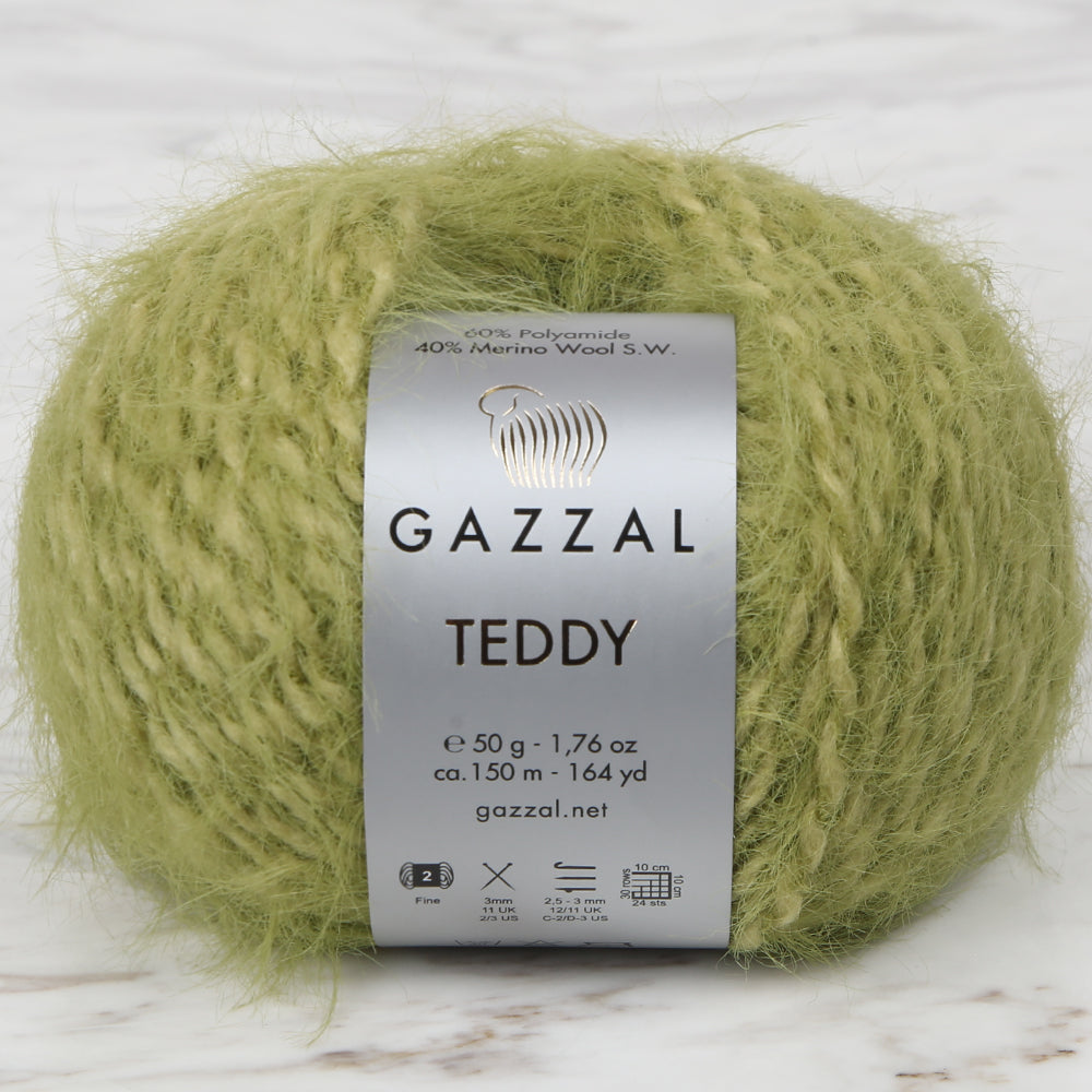 Gazzal Teddy Hand Knitting Yarn,Green - 6556