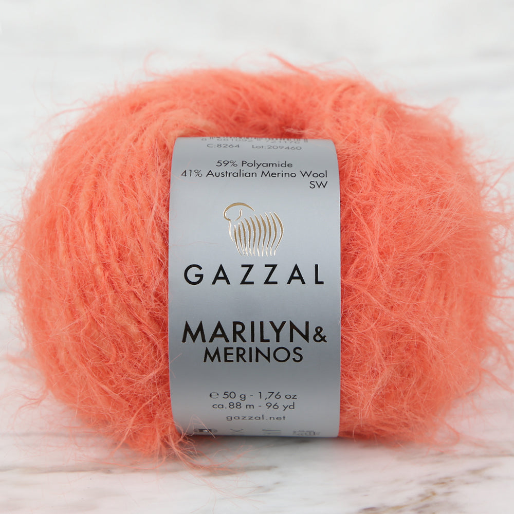 Gazzal Marilyn&Merinos Hand Knitting Yarn,Orange - 8264