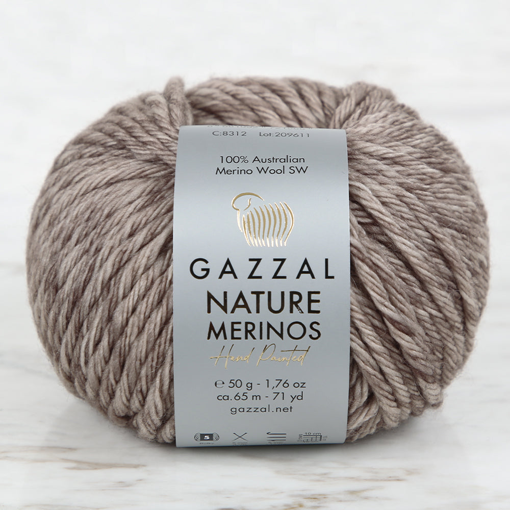 Gazzal Nature Merinos Hand Knitting Yarn,Brown -8312