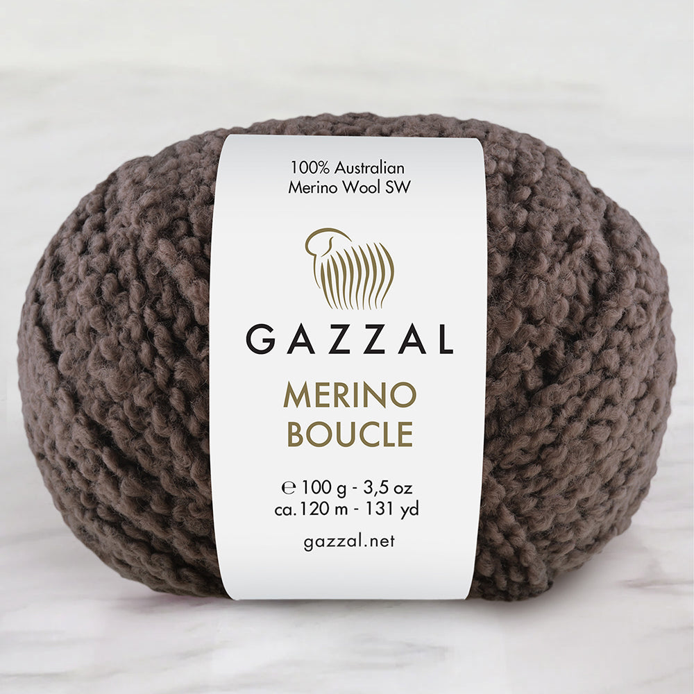 Gazzal Merino Boucle Hand Knitting Yarn, Brown-3763