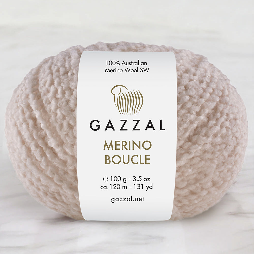 Gazzal Merino Boucle Hand Knitting Yarn, Cream-3764