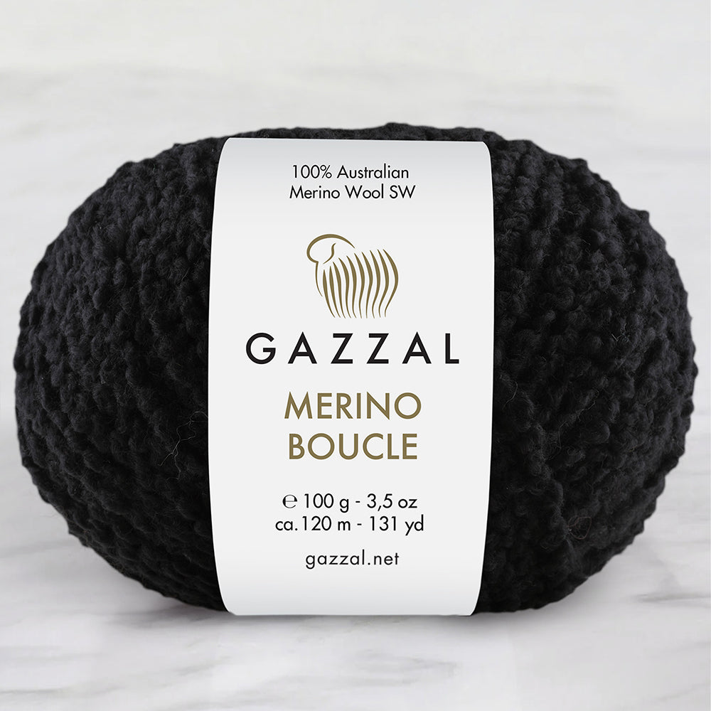 Gazzal Merino Boucle Hand Knitting Yarn, Black-3766