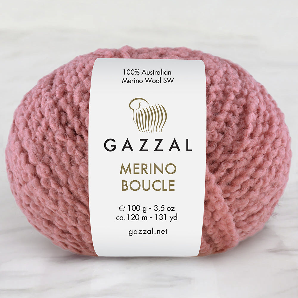Gazzal Merino Boucle Hand Knitting Yarn, Pink-3768