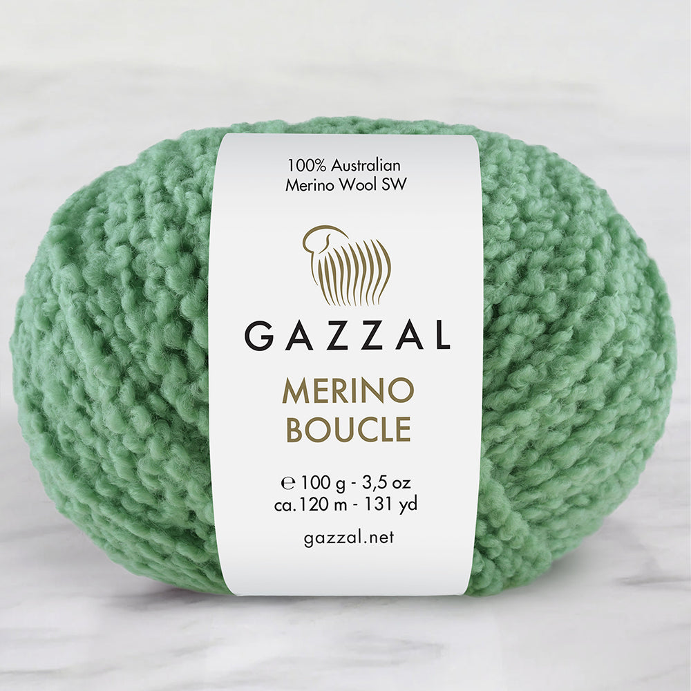 Gazzal Merino Boucle Hand Knitting Yarn, Green-3769