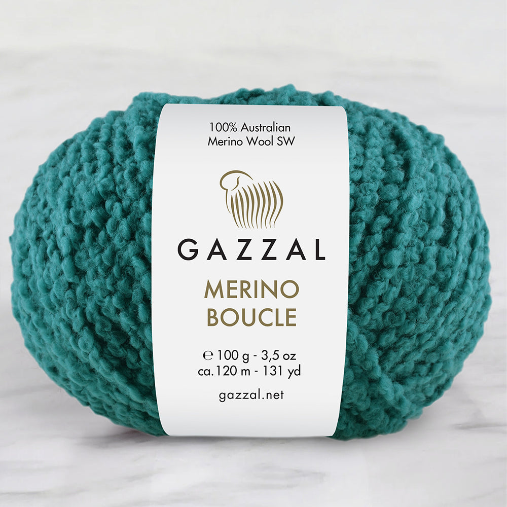 Gazzal Merino Boucle Hand Knitting Yarn, Green-3770