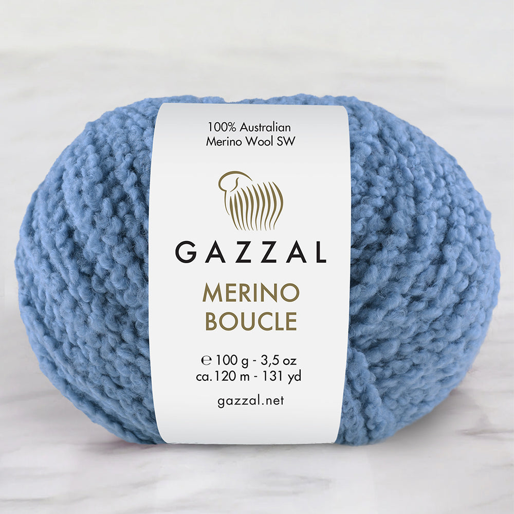 Gazzal Merino Boucle Hand Knitting Yarn, Blue-3771