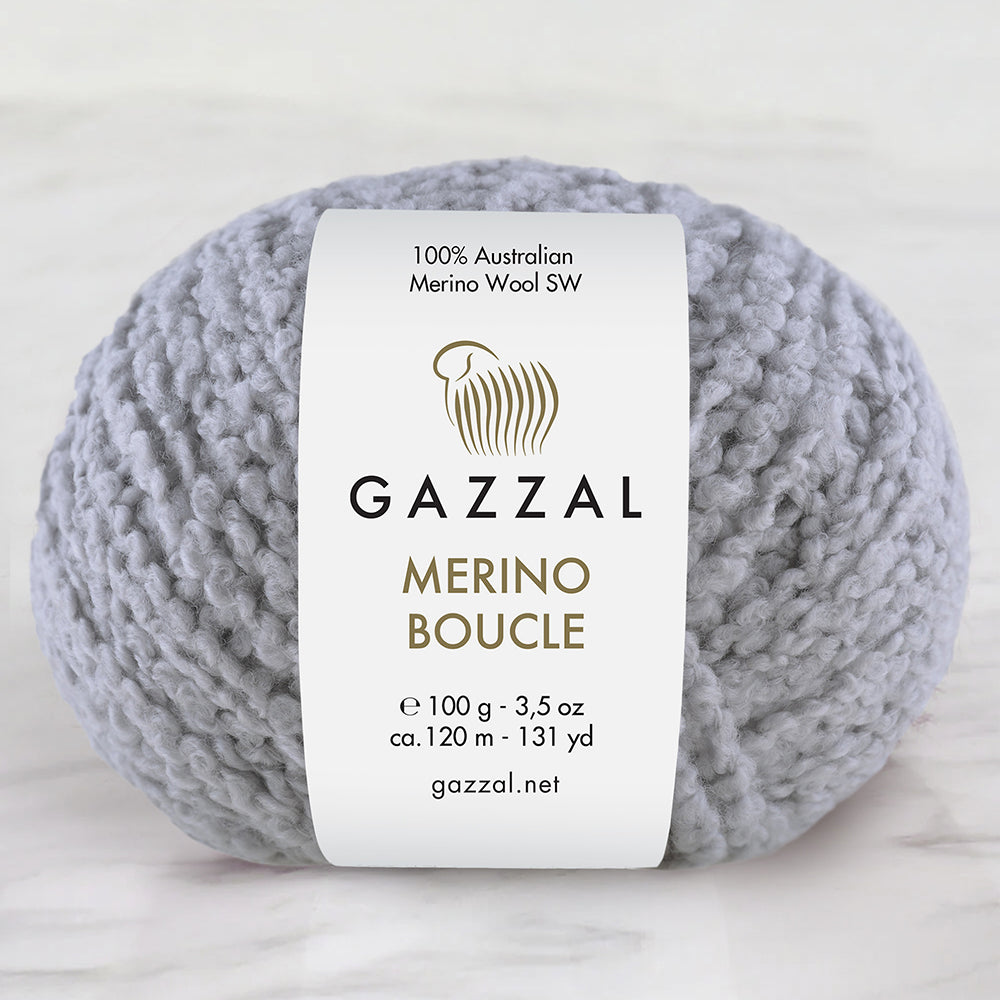 Gazzal Merino Boucle Hand Knitting Yarn, Grey-3773